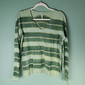 Ma+ch Marika Charles Womens Green Striped Dyed V-Neck Cotton Top Size 3
